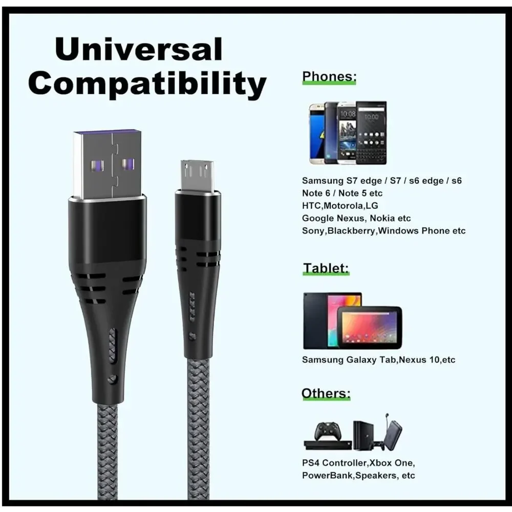 Micro USB Cable 6FT (3-Pack) Fast Charging Nylon Braided Cord for Android